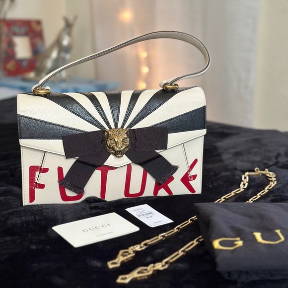NWT Gucci White Leather Linea D Osiride Future Bow Top Handle Chain Shoulder bag - Picture 1 of 14